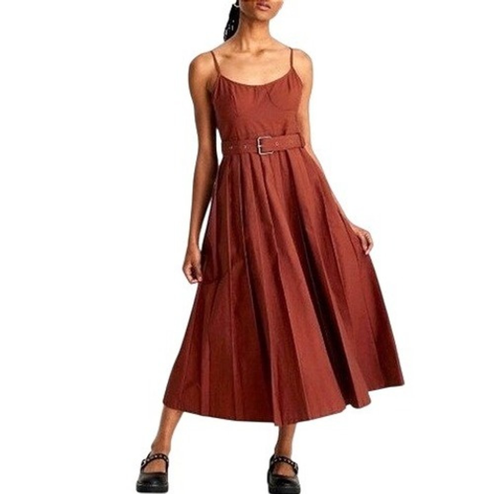 Future Collective x Reese Blutstein Strappy Pleated Midi Dress Rust Size 4